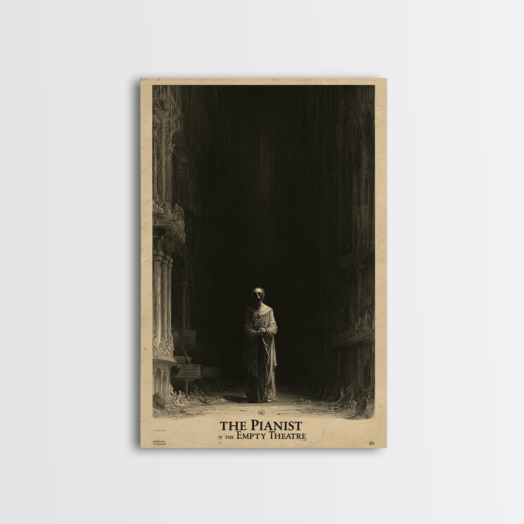 The Pianist Of The Empty Theatre, English Language Horror Movie Poster, Gothic Engraving Art, Classic Monster Poster, Horror Wall Decor