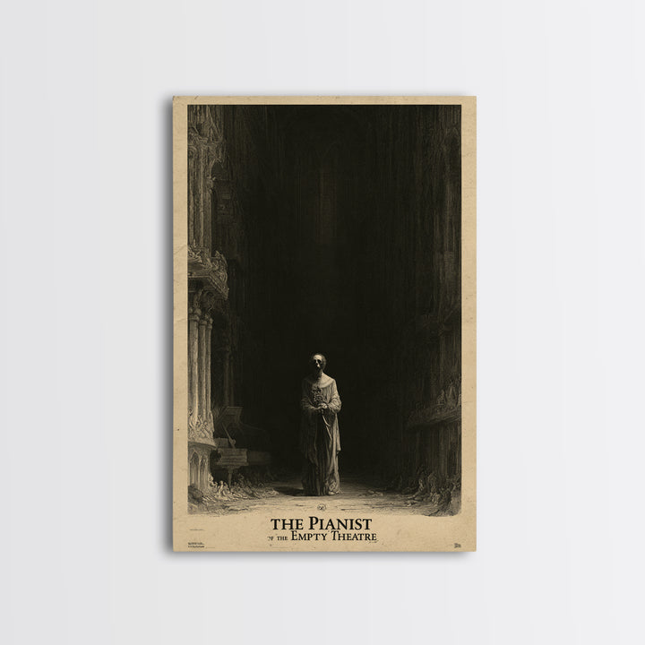 The Pianist Of The Empty Theatre, English Language Horror Movie Poster, Gothic Engraving Art, Classic Monster Poster, Horror Wall Decor