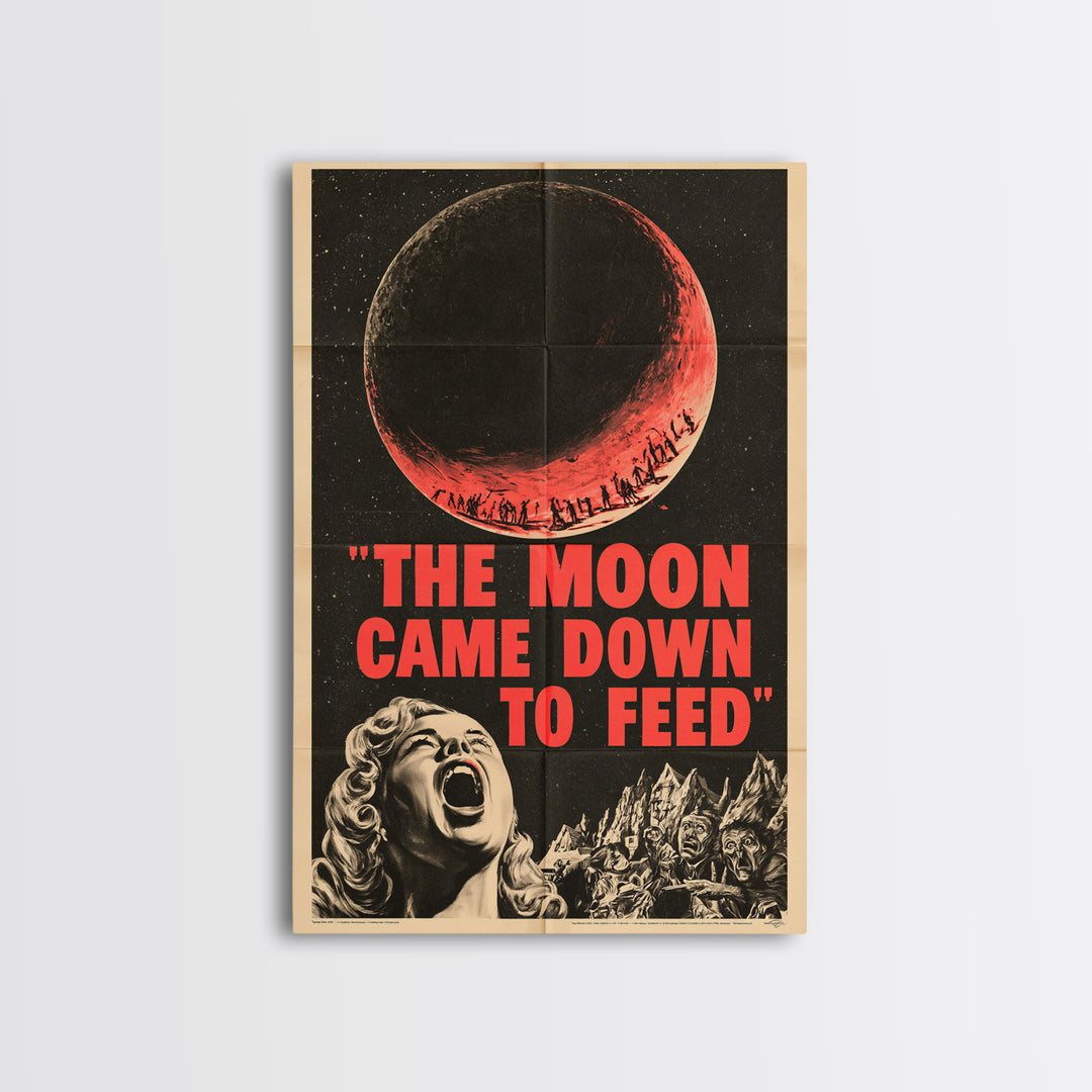 The Moon Came Down To Feed, English Language Horror Movie Poster, 1950s Creature-Feature One-Sheet Inspired Art, Classic Monster Poster