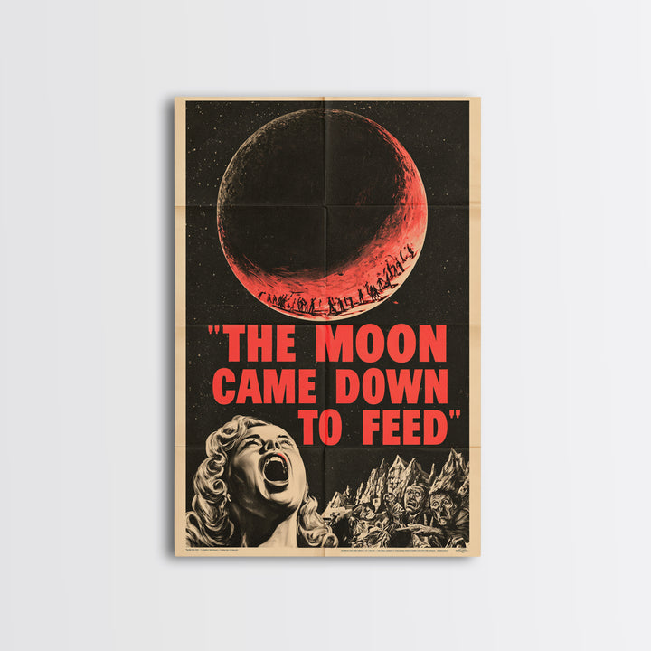 The Moon Came Down To Feed, English Language Horror Movie Poster, 1950s Creature-Feature One-Sheet Inspired Art, Classic Monster Poster