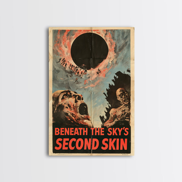 Beneath The Sky'S Second Skin, English Language Horror Movie Poster, 1950s Creature-Feature One-Sheet Inspired Art, Gothic Cinema Wall Art