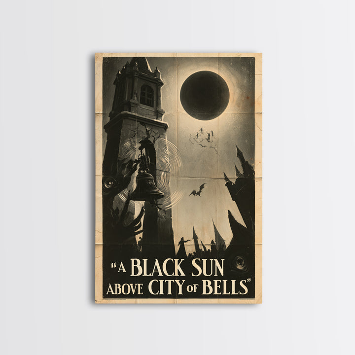 A Black Sun Above The City Of Bells, English Language Horror Movie Poster, 1930s Horror Art, Cult Horror Poster, Canvas Print