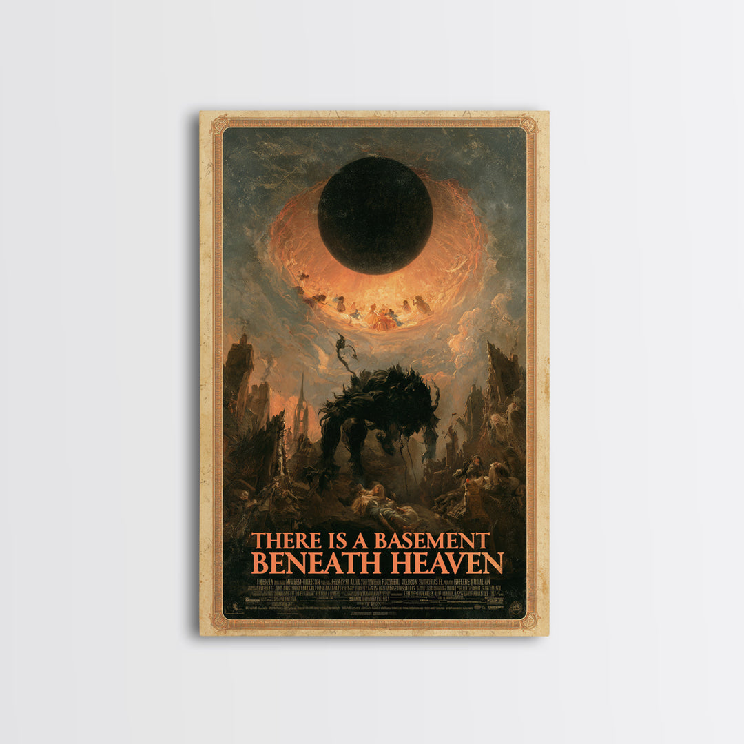 There Is A Basement Beneath Heaven, English Language Horror Movie Poster, Gothic Nightmare Art, Retro Horror Movie Art