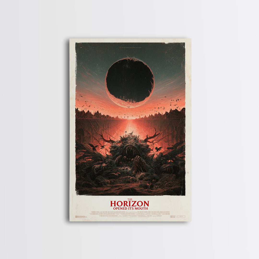 The Horizon Opened Its Mouth, English Language Horror Movie Poster, Architectural Etching Art, Retro Horror Movie Art