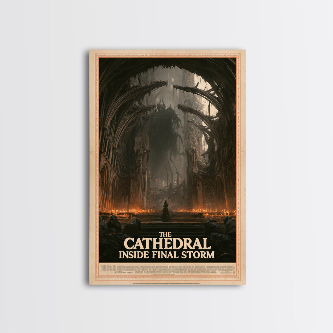 The Cathedral Inside The Final Storm, English Language Horror Movie Poster, Gothic Nightmare Art, Gothic Cinema Wall Art, Canvas Print