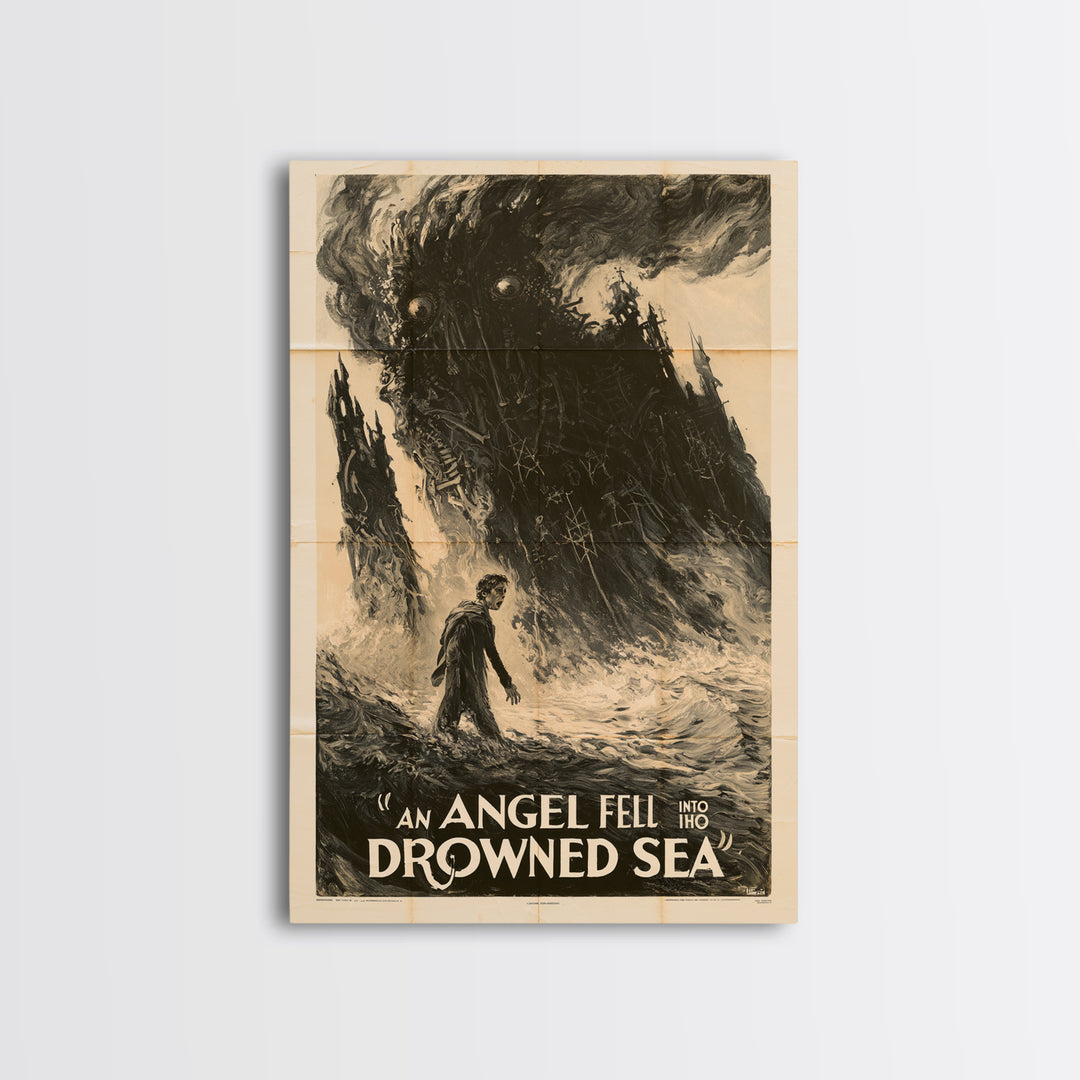 An Angel Fell Into The Drowned Sea, English Language Horror Movie Poster, 1930s Horror Art, Gothic Cinema Wall Art, Canvas Print