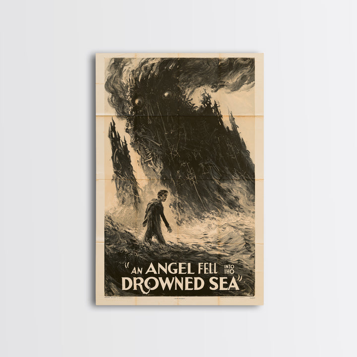 An Angel Fell Into The Drowned Sea, English Language Horror Movie Poster, 1930s Horror Art, Gothic Cinema Wall Art, Canvas Print