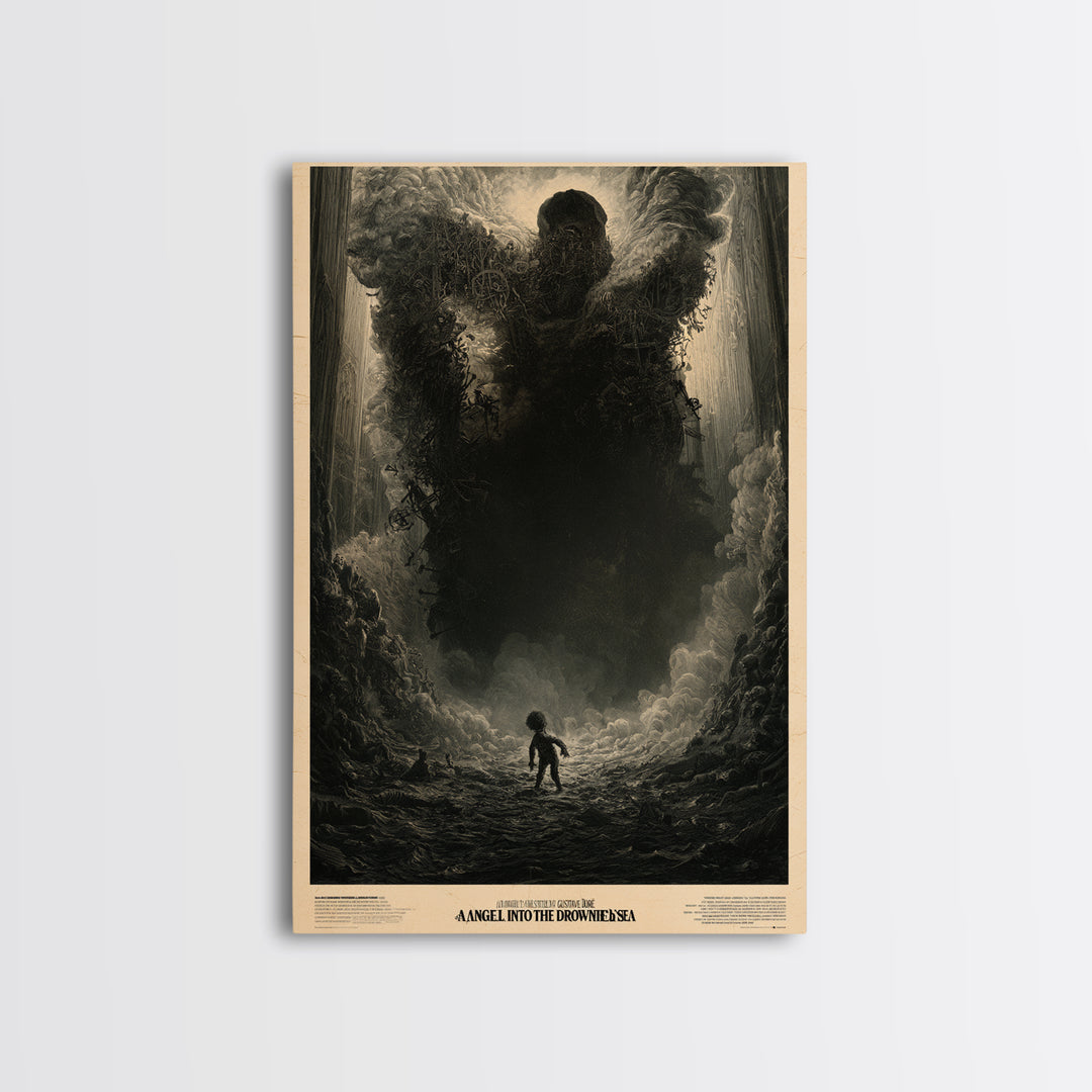 An Angel Fell Into The Drowned Sea, English Language Horror Movie Poster, Gothic Engraving Art, Cult Horror Poster, Framed Canvas Print