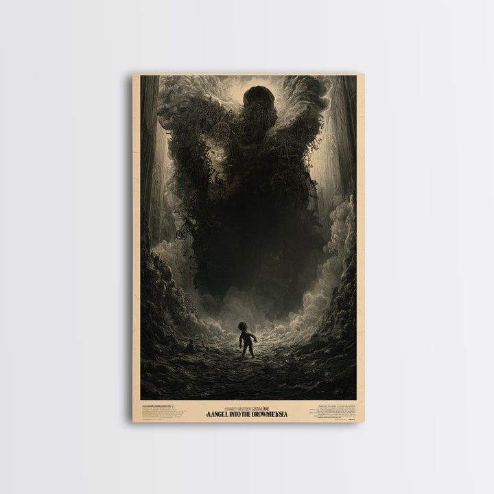 An Angel Fell Into The Drowned Sea, English Language Horror Movie Poster, Gothic Engraving Art, Cult Horror Poster, Framed Canvas Print