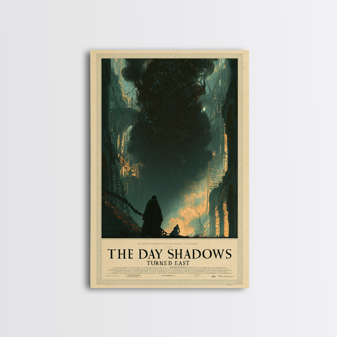 The Day The Shadows Turned East, English Language Horror Movie Poster, Architectural Etching Art, Retro Horror Movie Art