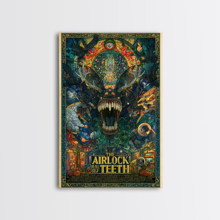 The Airlock Is Full Of Teeth, English Language Horror Movie Poster, Stained Glass Gothic Art, Classic Monster Poster, Canvas Print