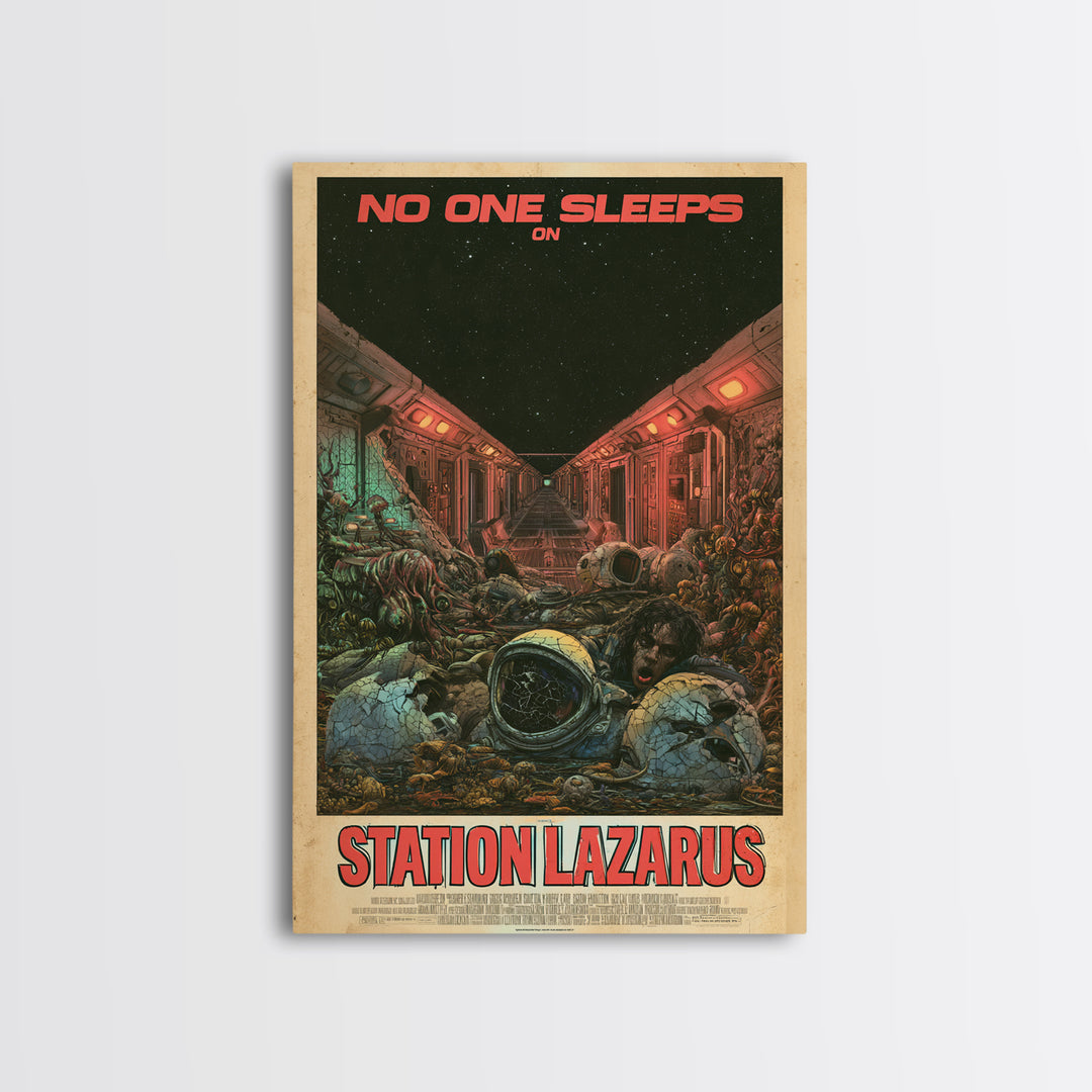 No One Sleeps On Station Lazarus, English Language Horror Movie Poster, Stained Glass Gothic Art, Cult Horror Poster, Canvas Print