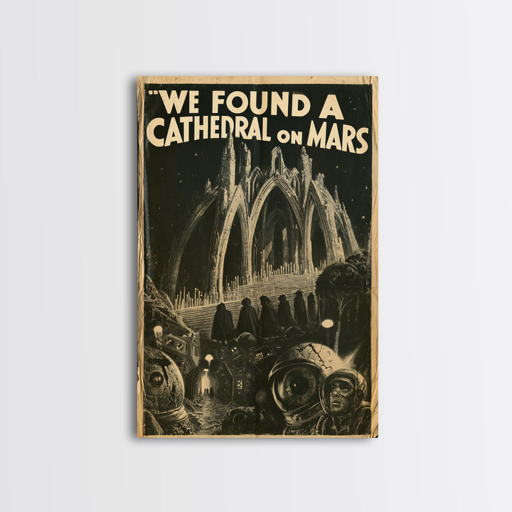 We Found A Cathedral On Mars, English Language Horror Movie Poster, 1930s Horror Art, Gothic Cinema Wall Art, Framed Canvas Print