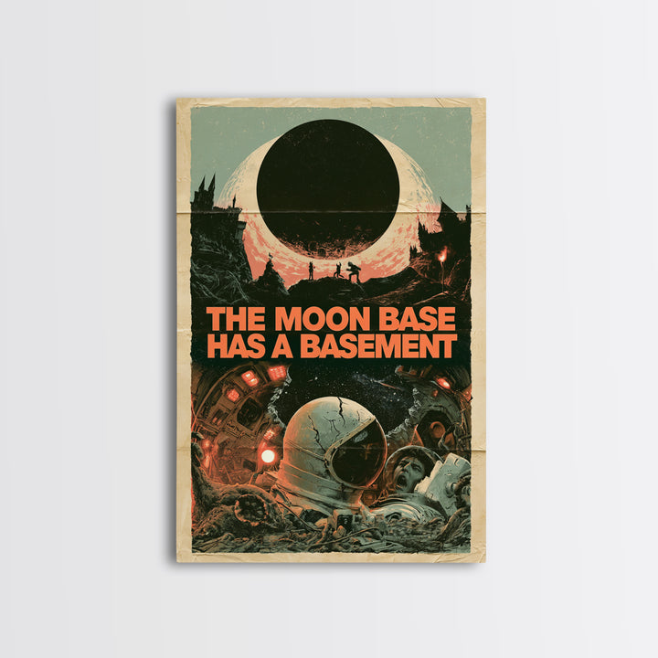 The Moon Base Has A Basement, English Language Horror Movie Poster, 1960s Horror Art, Gothic Cinema Wall Art, Framed Canvas Print