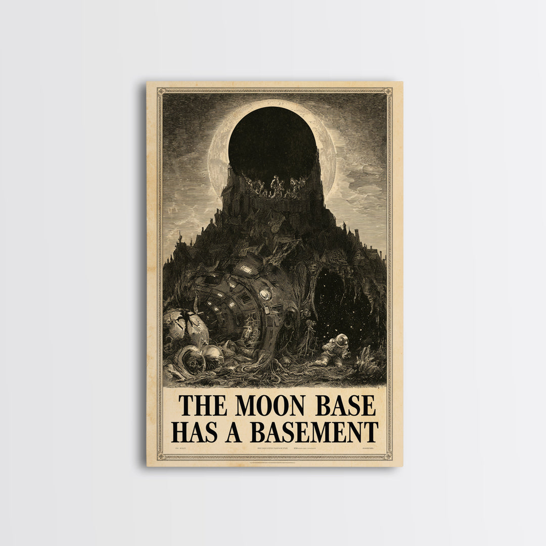 The Moon Base Has A Basement, English Language Horror Movie Poster, Gothic Engraving Art, Cult Horror Poster, Canvas Print