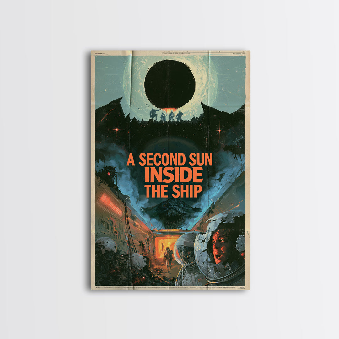 A Second Sun Inside The Ship, English Language Horror Movie Poster, 1980s Vhs Nightmare Cover Inspired Art, Gothic Cinema Wall Art