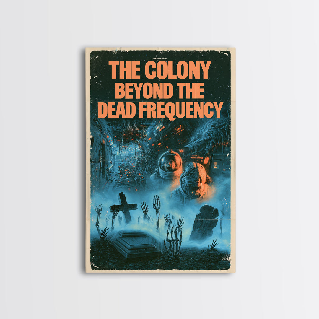 The Colony Beyond The Dead Frequency, English Language Horror Movie Poster, 1980s Vhs Nightmare Cover Inspired Art, Retro Horror Movie Art