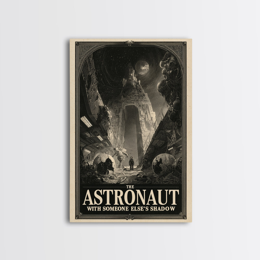 The Astronaut With Someone Else'S Shadow, English Language Horror Movie Poster, Gothic Engraving Art, Classic Monster Poster