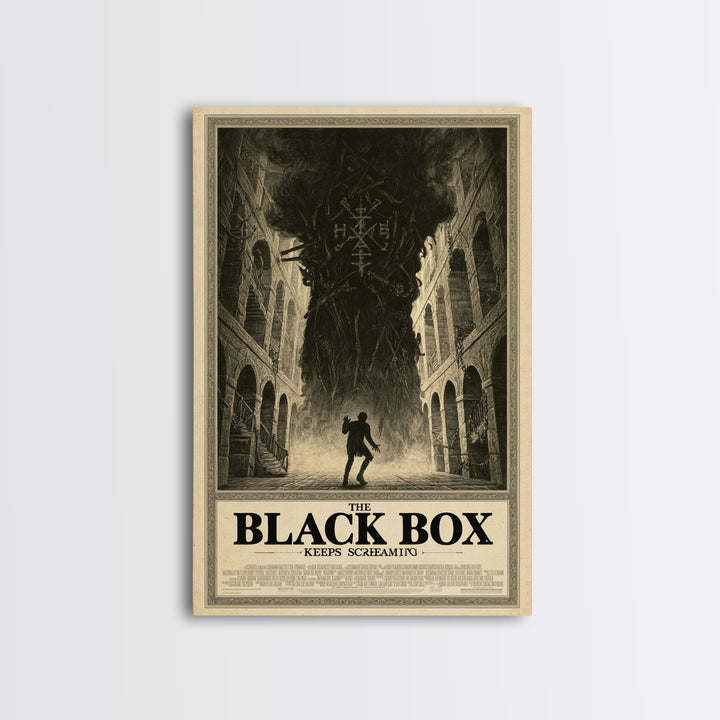The Black Box Keeps Screaming, English Language Horror Movie Poster, Architectural Etching Art, Gothic Cinema Wall Art
