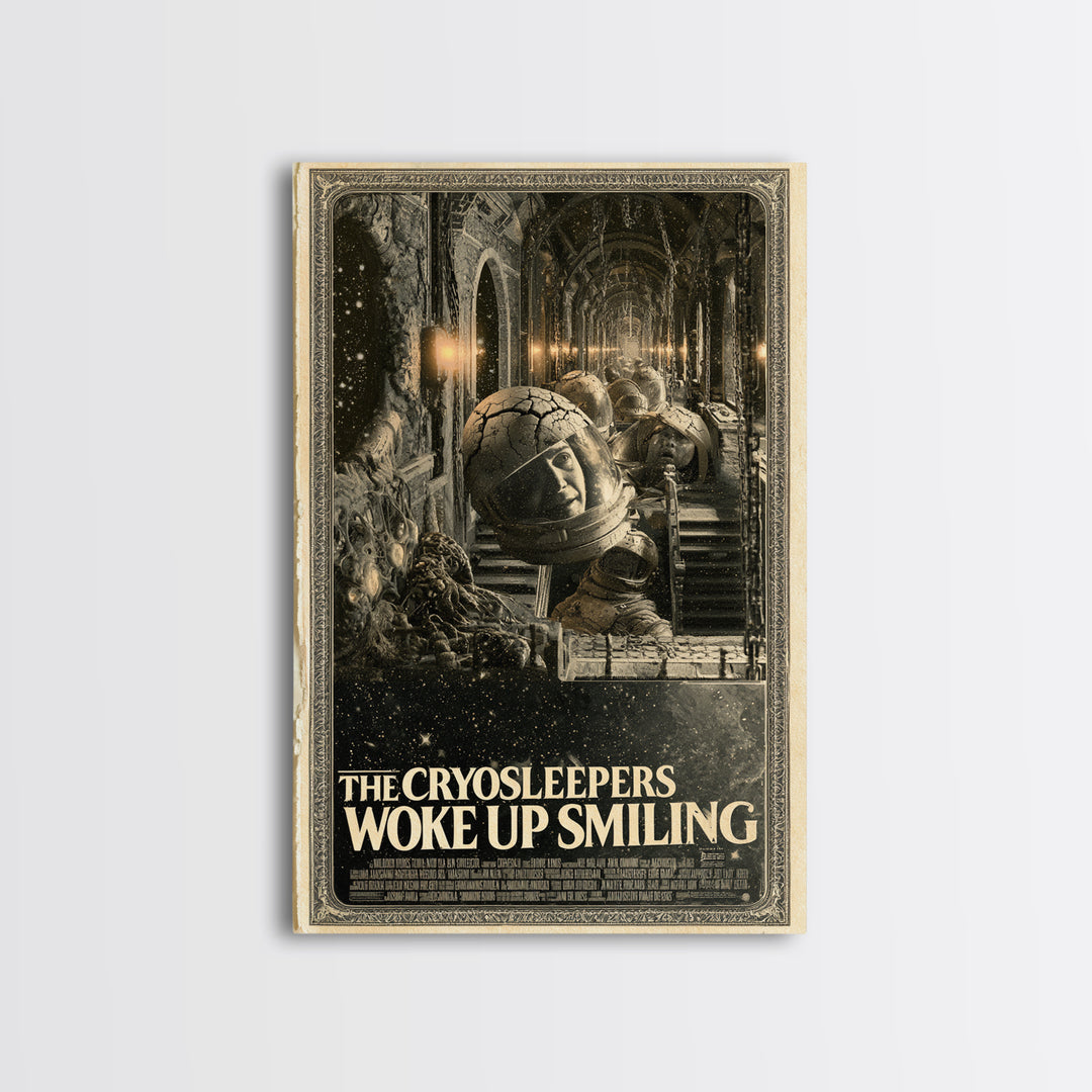 The Cryosleepers Woke Up Smiling, English Language Horror Movie Poster, Architectural Etching Art, Classic Monster Poster