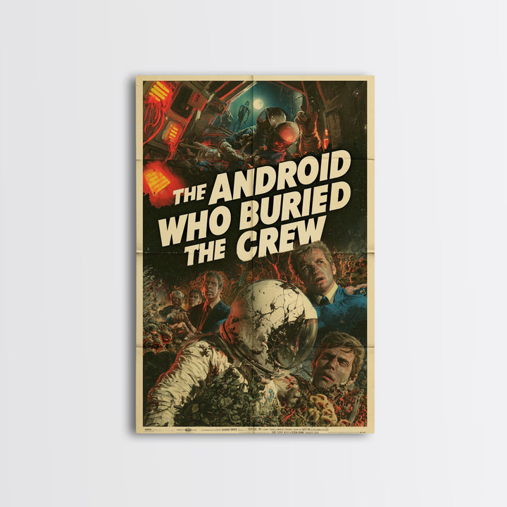 The Android Who Buried The Crew, English Language Horror Movie Poster, Giallo Horror Art, Gothic Cinema Wall Art, Canvas Print