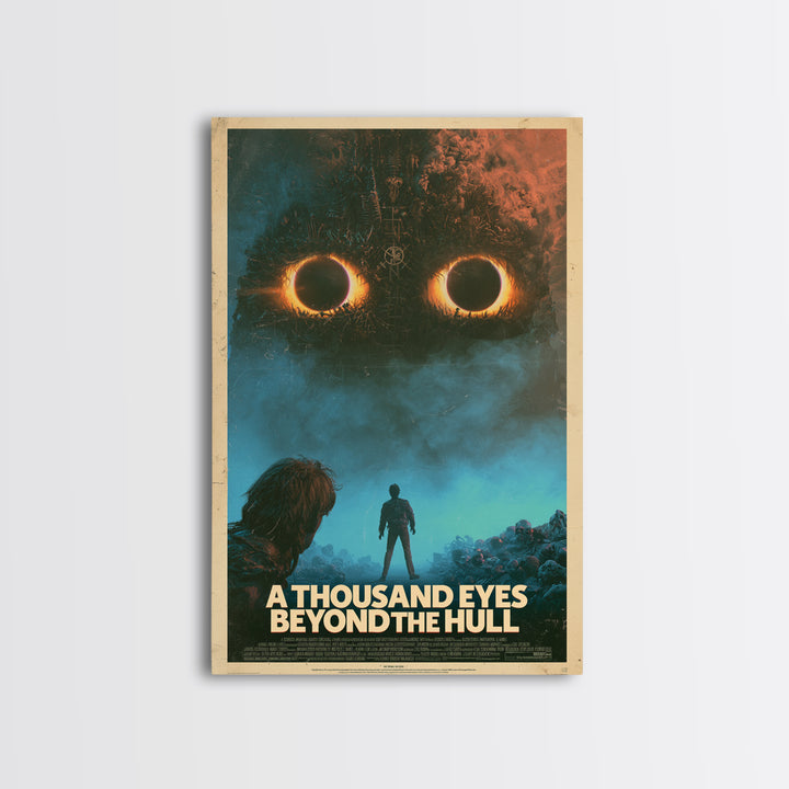 A Thousand Eyes Beyond The Hull, English Language Horror Movie Poster, 1980s Vhs Nightmare Cover Inspired Art, Retro Horror Movie Art