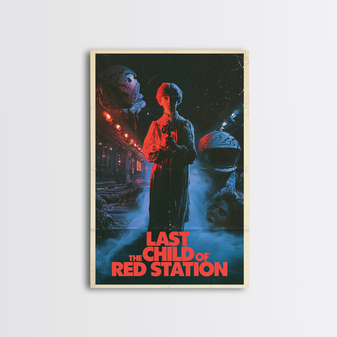 The Last Child Of Red Station, English Language Horror Movie Poster, 1980s Vhs Nightmare Cover Inspired Art, Retro Horror Movie Art