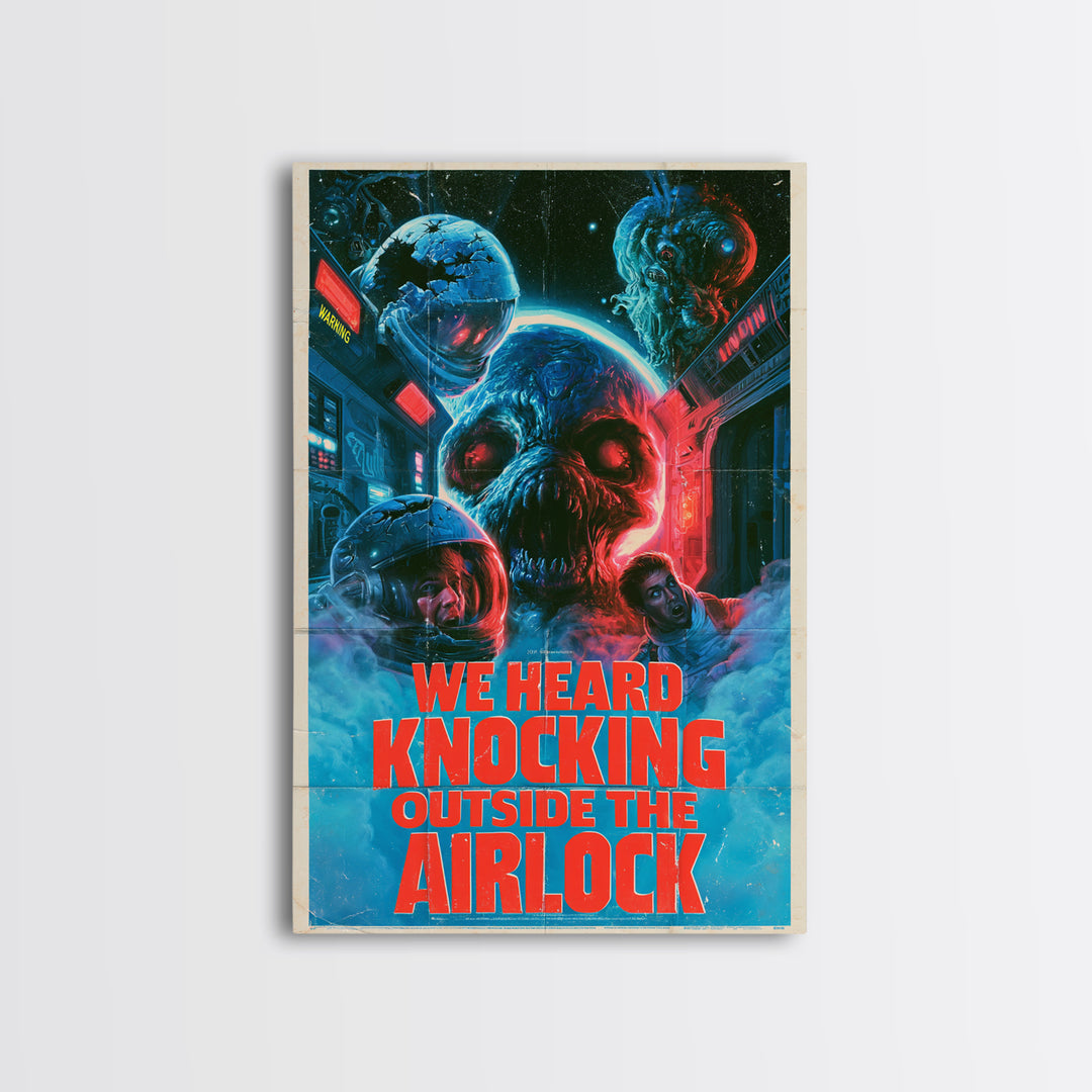 We Heard Knocking Outside The Airlock, English Language Horror Movie Poster, 1980s Vhs Nightmare Cover Inspired Art, Gothic Cinema Wall Art