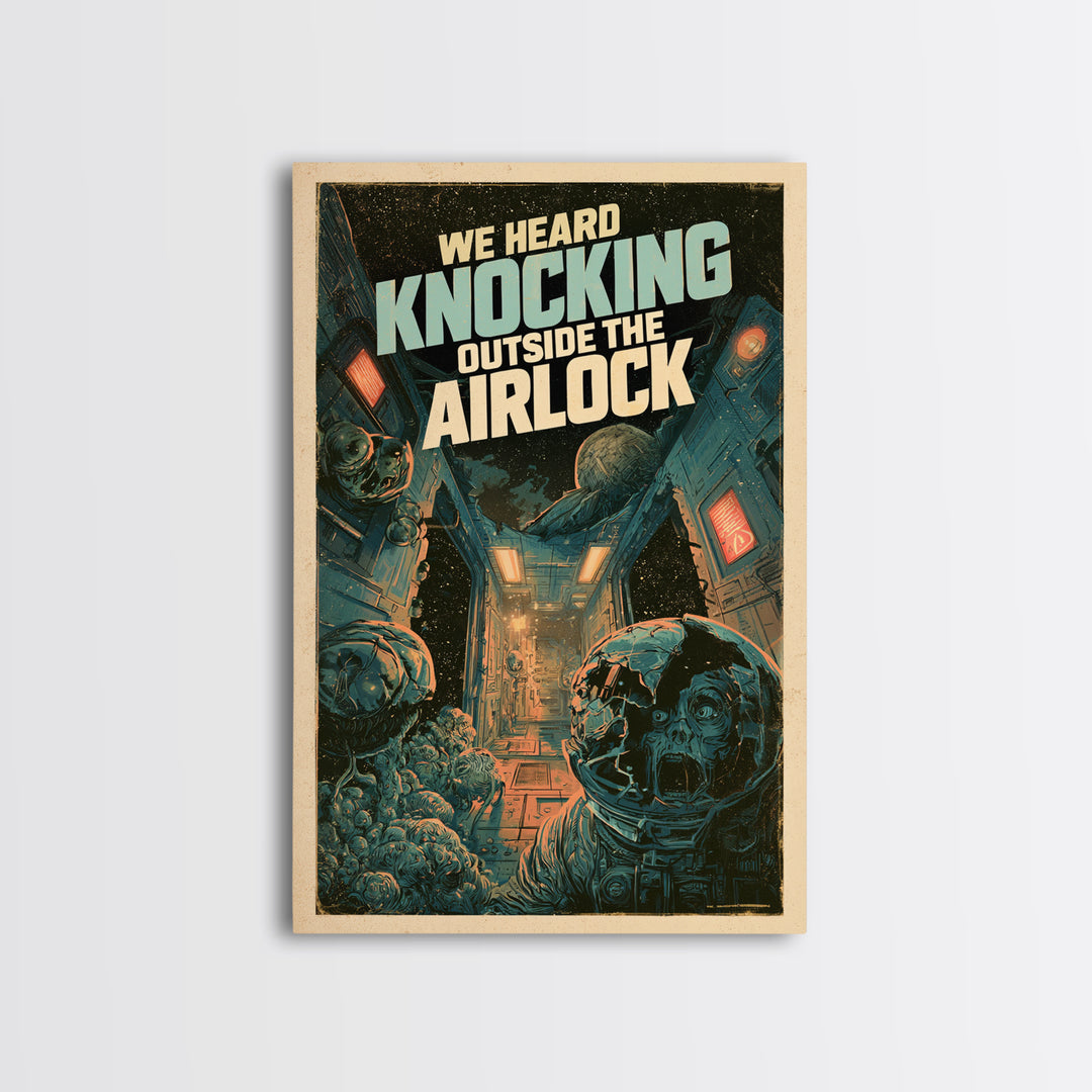 We Heard Knocking Outside The Airlock, English Language Horror Movie Poster, Decadent Line Art, Classic Monster Poster