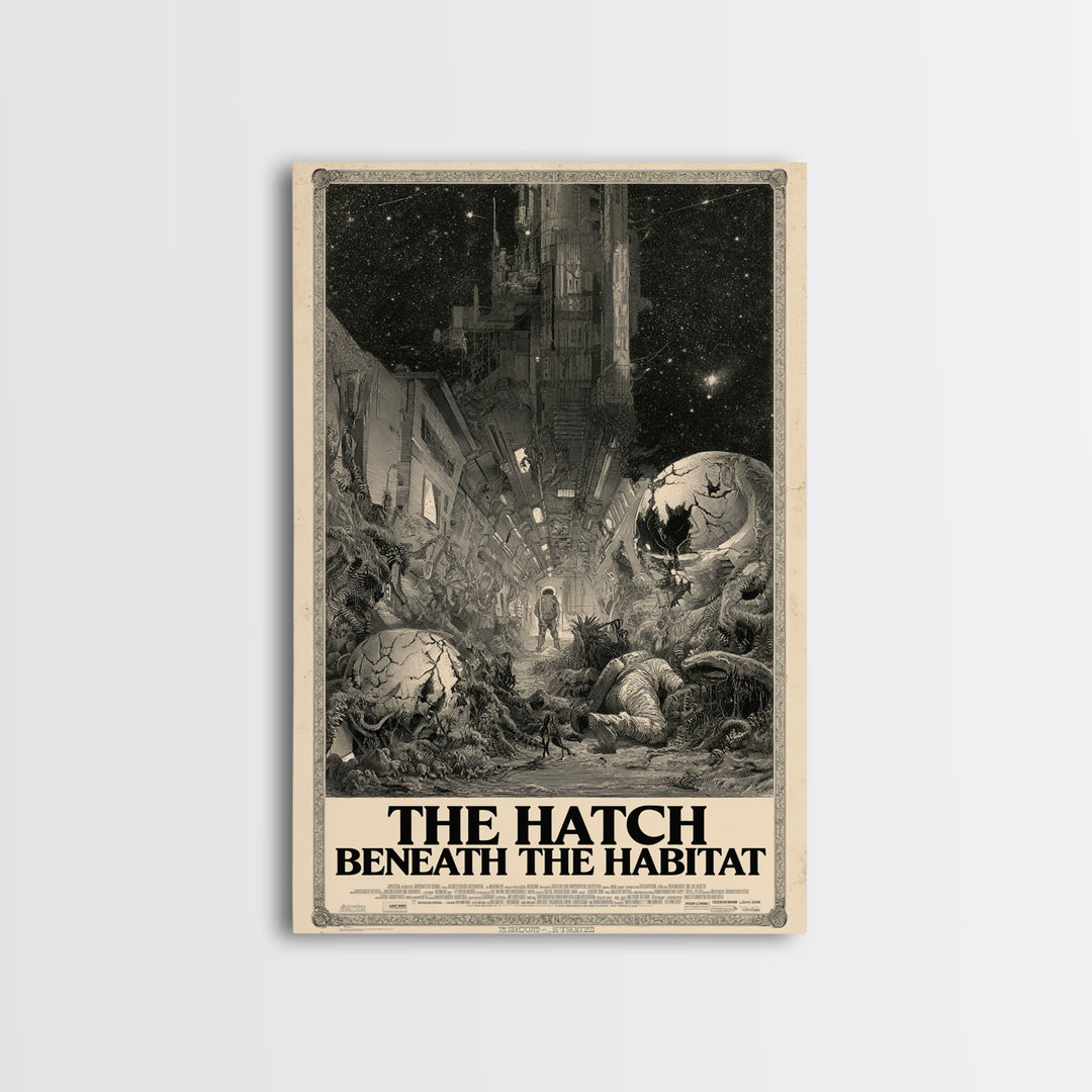 The Hatch Beneath The Habitat, English Language Horror Movie Poster, Gothic Engraving Art, Gothic Cinema Wall Art, Canvas Print