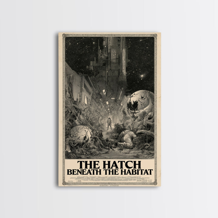 The Hatch Beneath The Habitat, English Language Horror Movie Poster, Gothic Engraving Art, Gothic Cinema Wall Art, Canvas Print