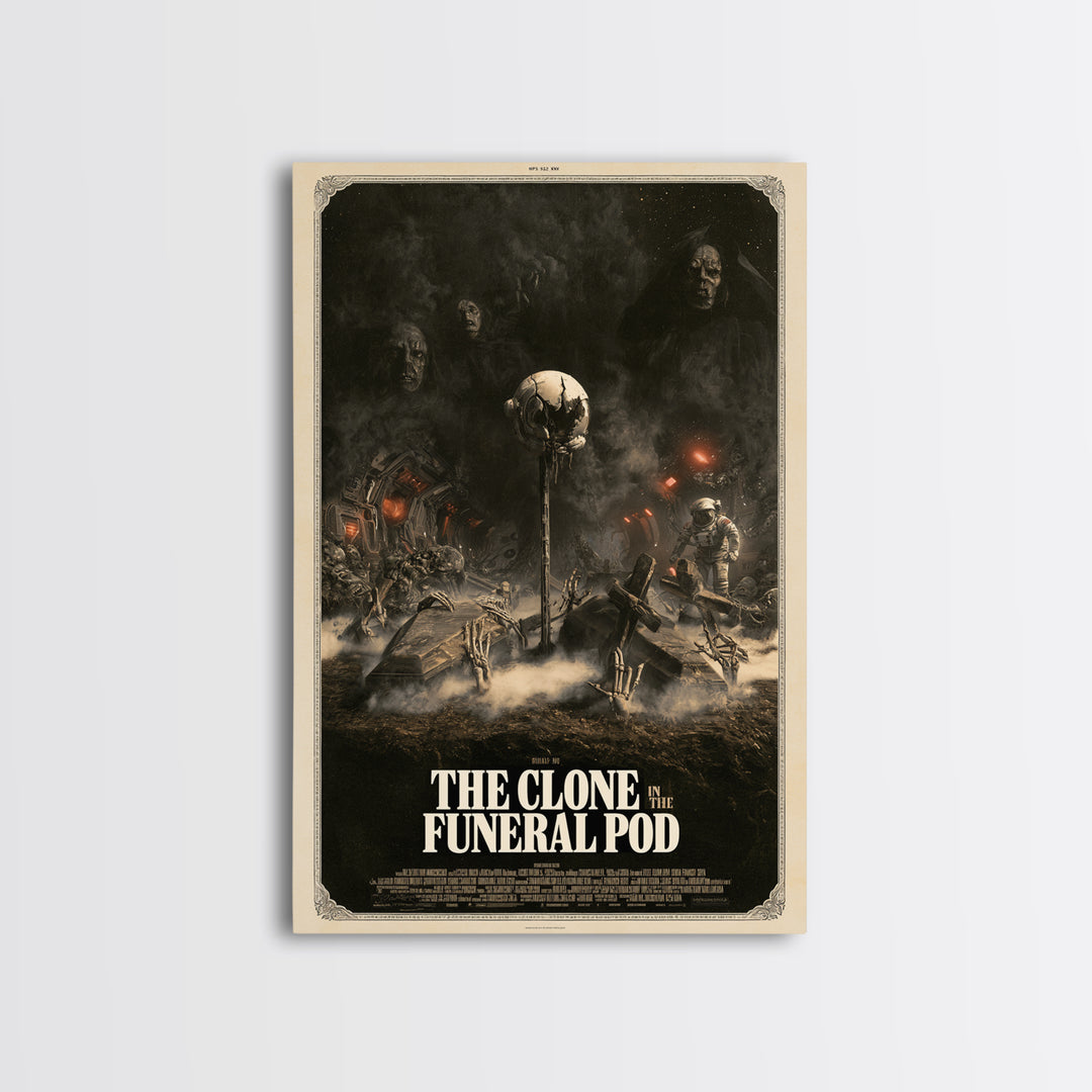 The Clone In The Funeral Pod, English Language Horror Movie Poster, Dark Romantic Horror Art, Gothic Cinema Wall Art, Framed Canvas Print