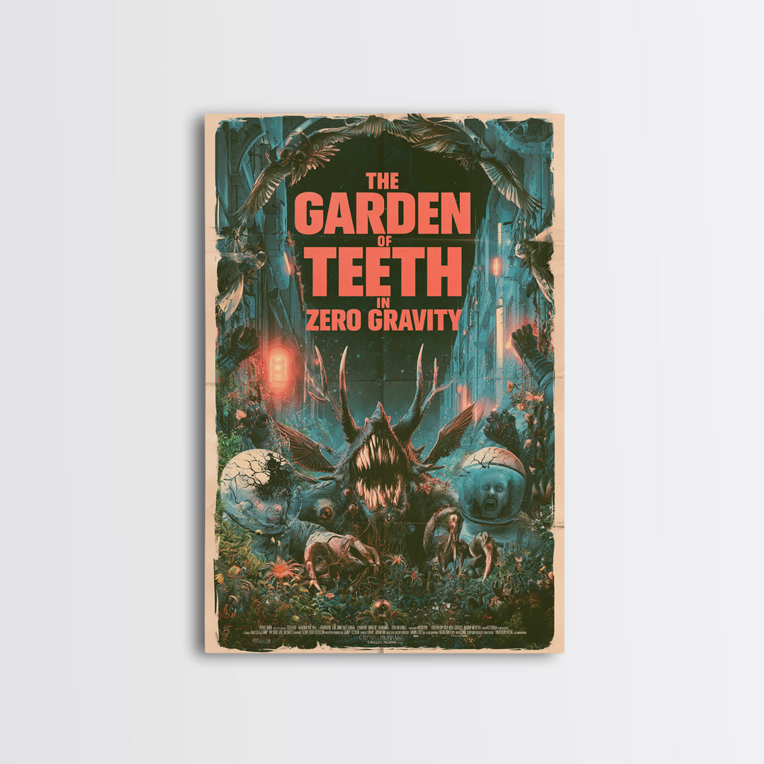 The Garden Of Teeth In Zero Gravity, English Language Horror Movie Poster, Giallo Horror Art, Gothic Cinema Wall Art, Framed Canvas Print