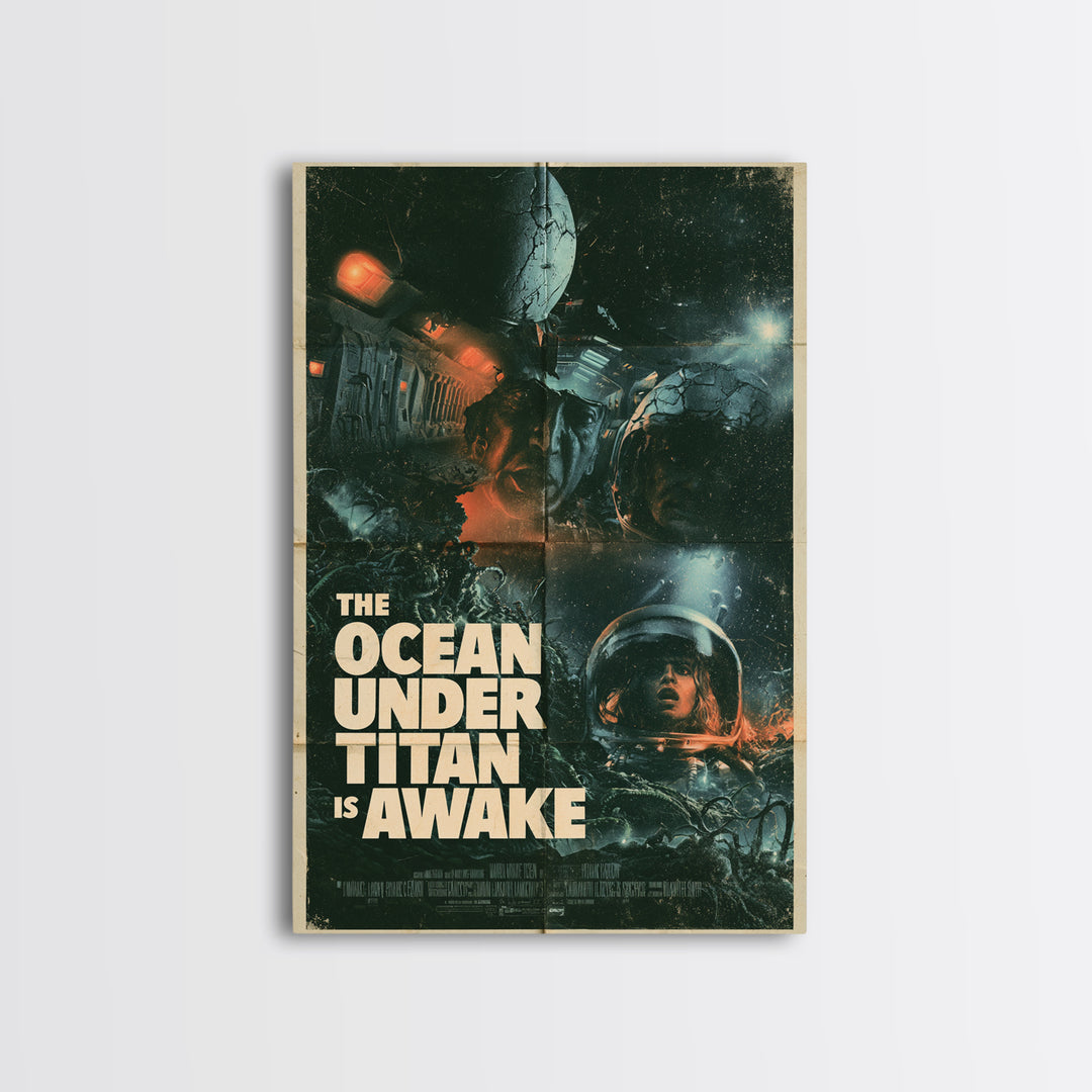 The Ocean Under Titan Is Awake, English Language Horror Movie Poster, 1970s Horror Art, Classic Monster Poster, Framed Canvas Print