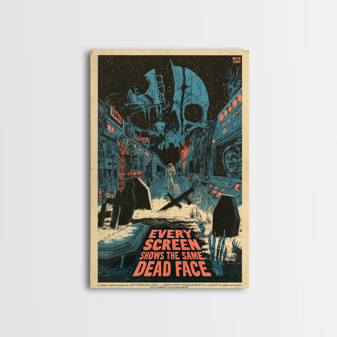Every Screen Shows The Same Dead Face, English Language Horror Movie Poster, Decadent Line Art, Gothic Cinema Wall Art