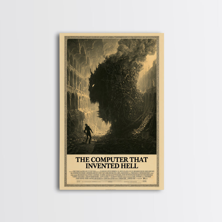 The Computer That Invented Hell, English Language Horror Movie Poster, Architectural Etching Art, Gothic Cinema Wall Art