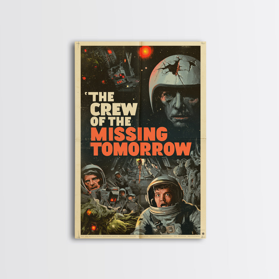 The Crew Of The Missing Tomorrow, English Language Horror Movie Poster, 1970s Horror Art, Retro Horror Movie Art, Framed Canvas Print