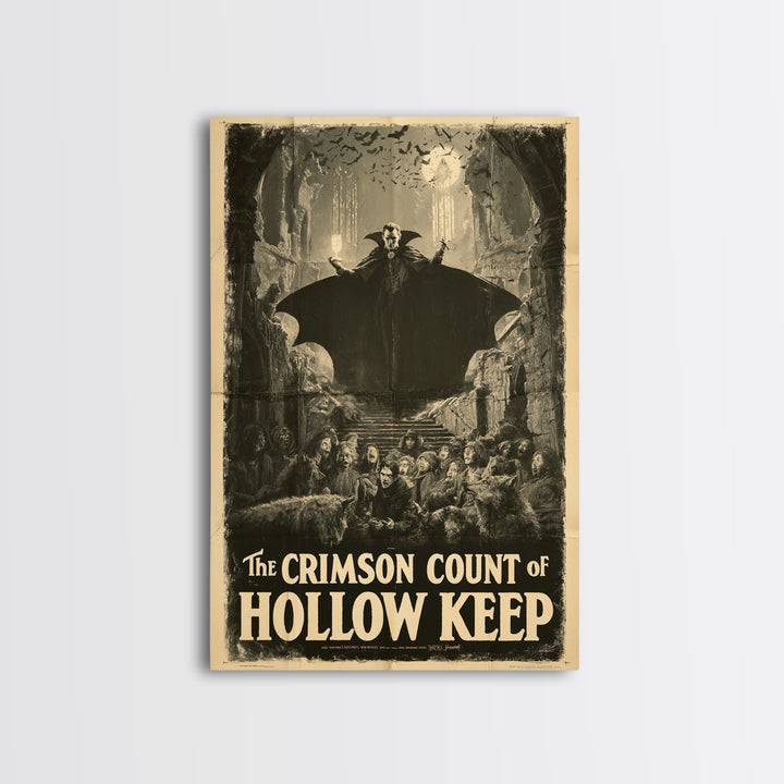 The Crimson Count Of Hollow Keep, English Language Horror Movie Poster, 1930s Horror Art, Classic Monster Poster, Framed Canvas Print