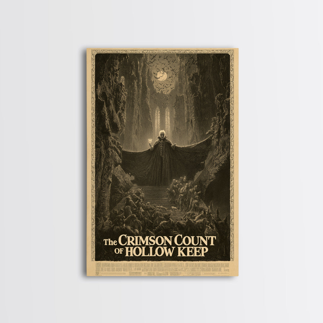 The Crimson Count Of Hollow Keep, English Language Horror Movie Poster, Gothic Engraving Art, Gothic Cinema Wall Art, Canvas Print