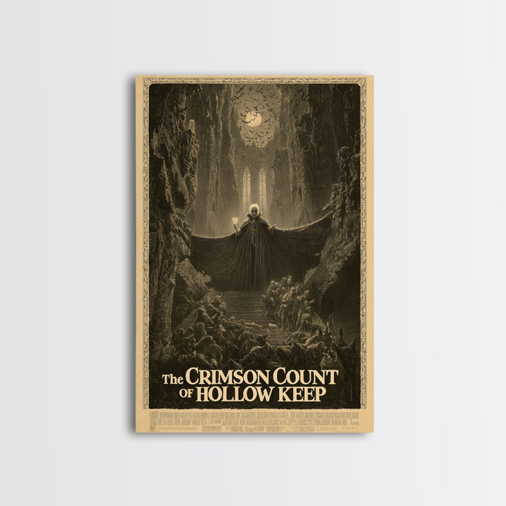 The Crimson Count Of Hollow Keep, English Language Horror Movie Poster, Gothic Engraving Art, Gothic Cinema Wall Art, Canvas Print