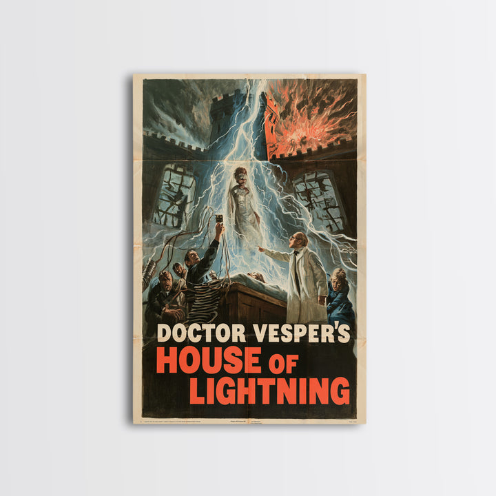 Doctor Vesper'S House Of Lightning, English Language Horror Movie Poster, 1960s Horror Art, Gothic Cinema Wall Art, Canvas Print