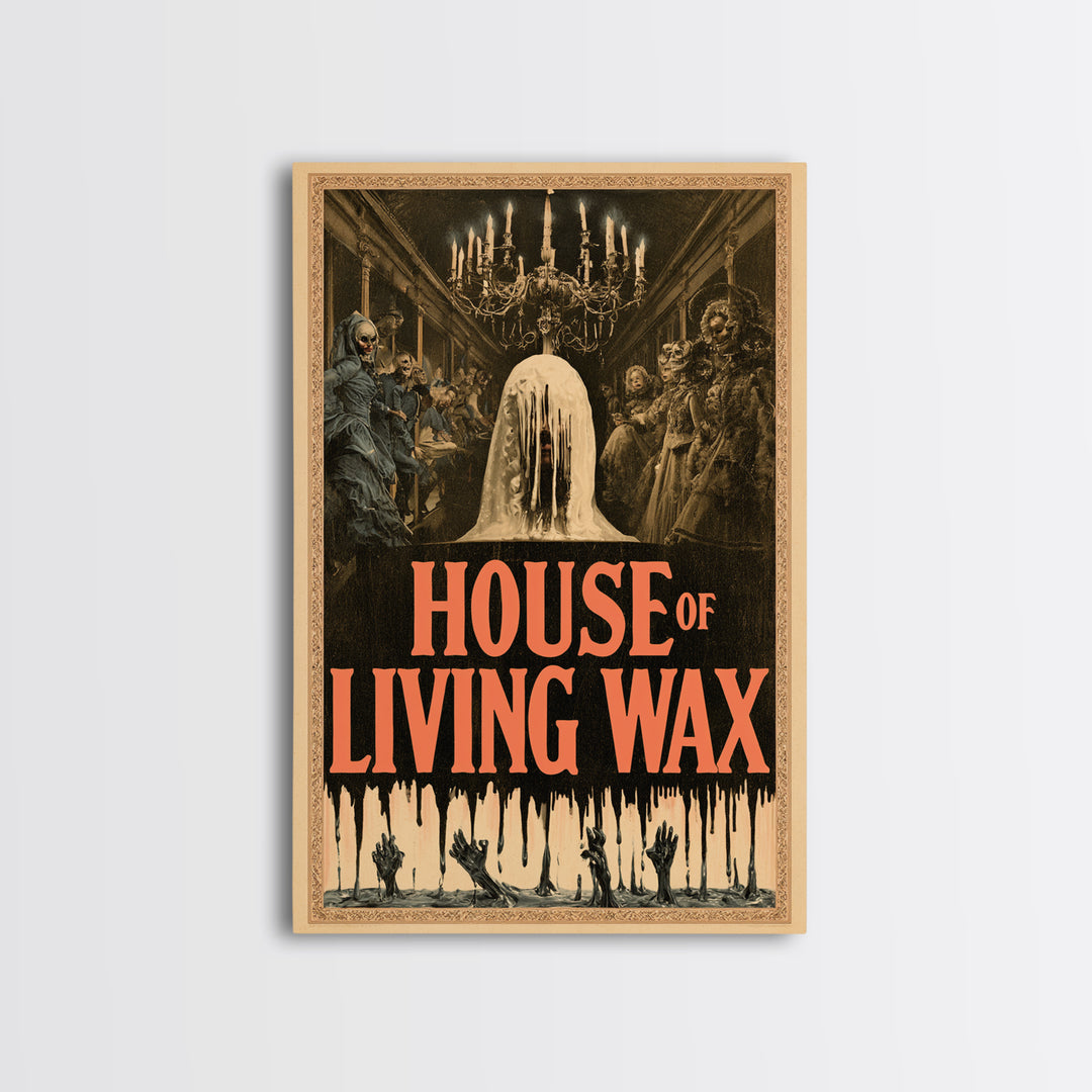 House Of Living Wax, English Language Horror Movie Poster, Grotesque Carnival Art, Cult Horror Poster, Framed Canvas Print