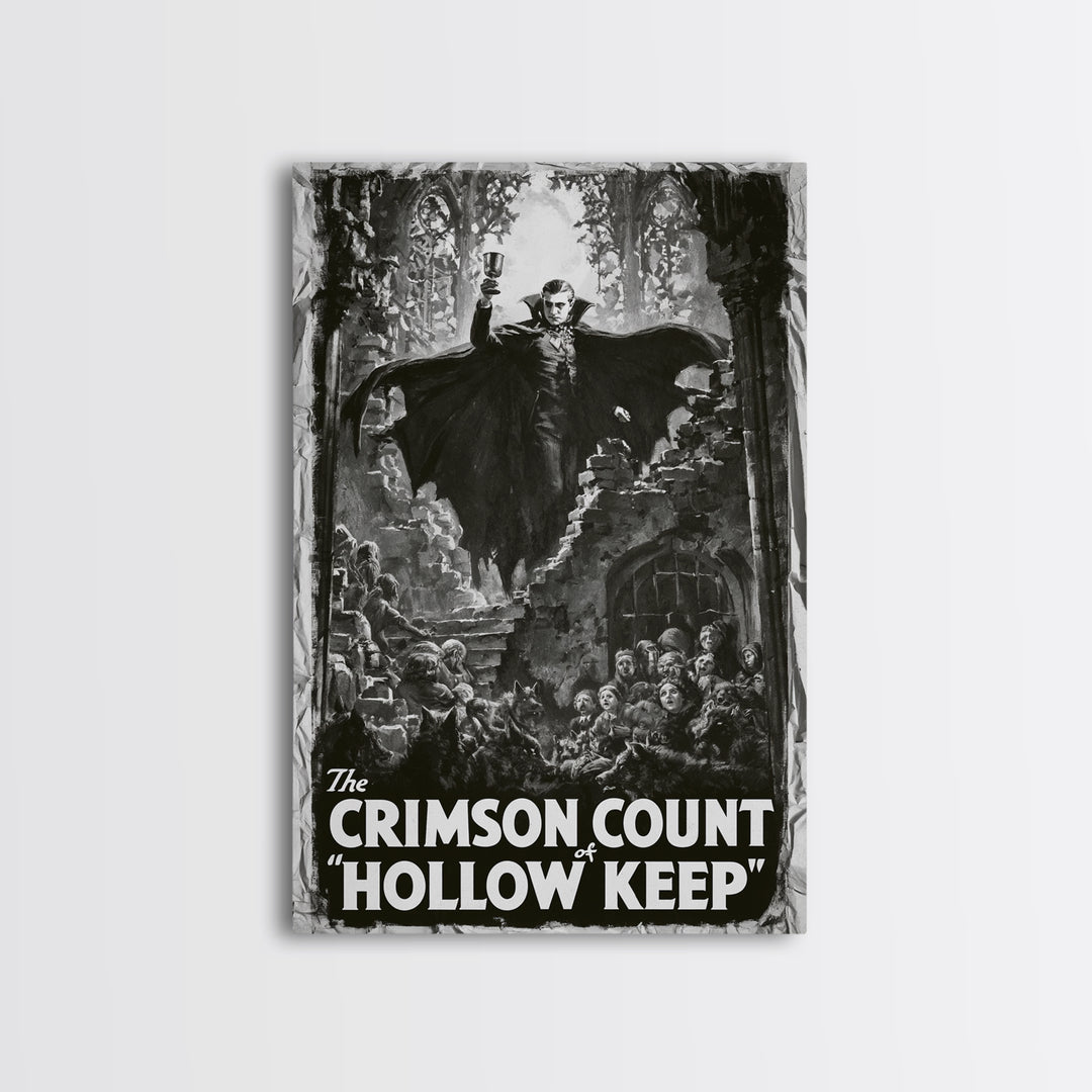 The Crimson Count Of Hollow Keep, English Language Horror Movie Poster, 1930s Horror Art, Gothic Cinema Wall Art, Framed Canvas Print