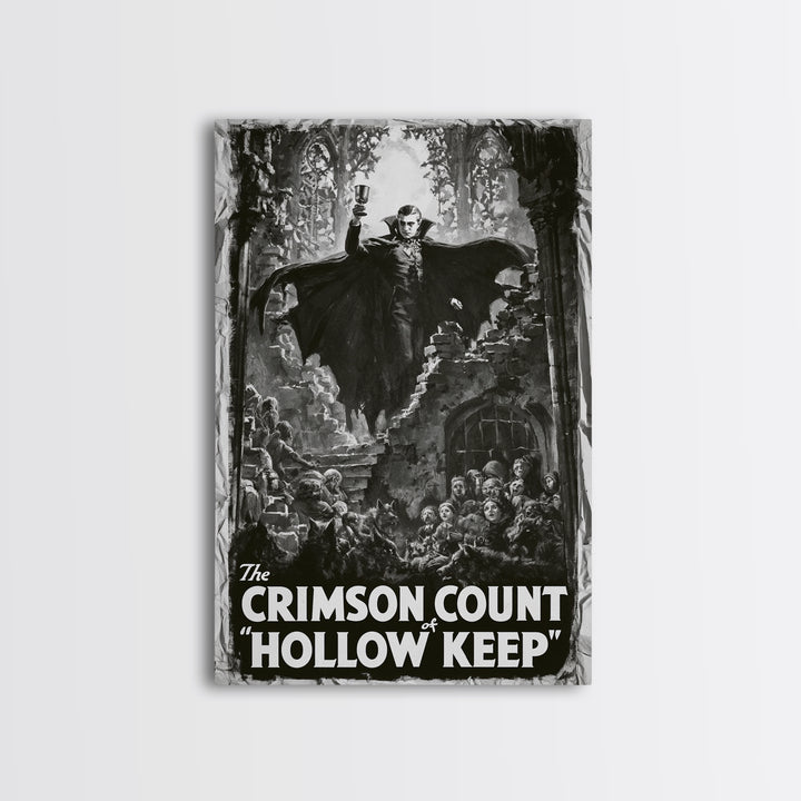 The Crimson Count Of Hollow Keep, English Language Horror Movie Poster, 1930s Horror Art, Gothic Cinema Wall Art, Framed Canvas Print