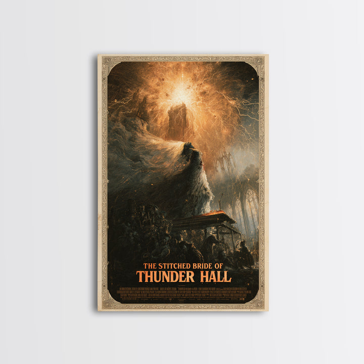 The Stitched Bride Of Thunder Hall, English Language Horror Movie Poster, Apocalyptic Romantic Art, Retro Horror Movie Art