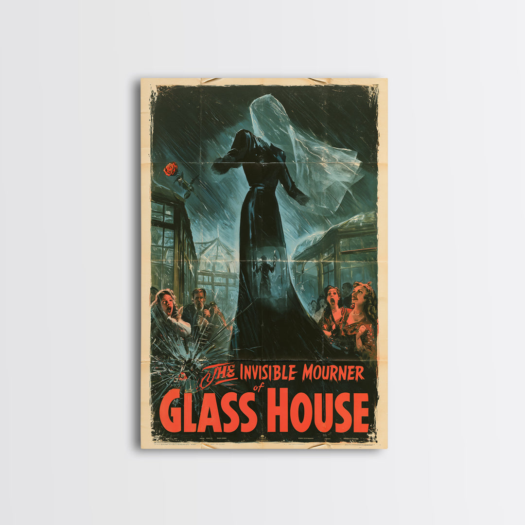 The Invisible Mourner Of Glass House, English Language Horror Movie Poster, 1940s Horror Art, Retro Horror Movie Art, Canvas Print