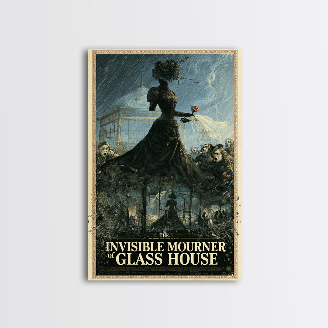 The Invisible Mourner Of Glass House, English Language Horror Movie Poster, Victorian Macabre Art, Classic Monster Poster
