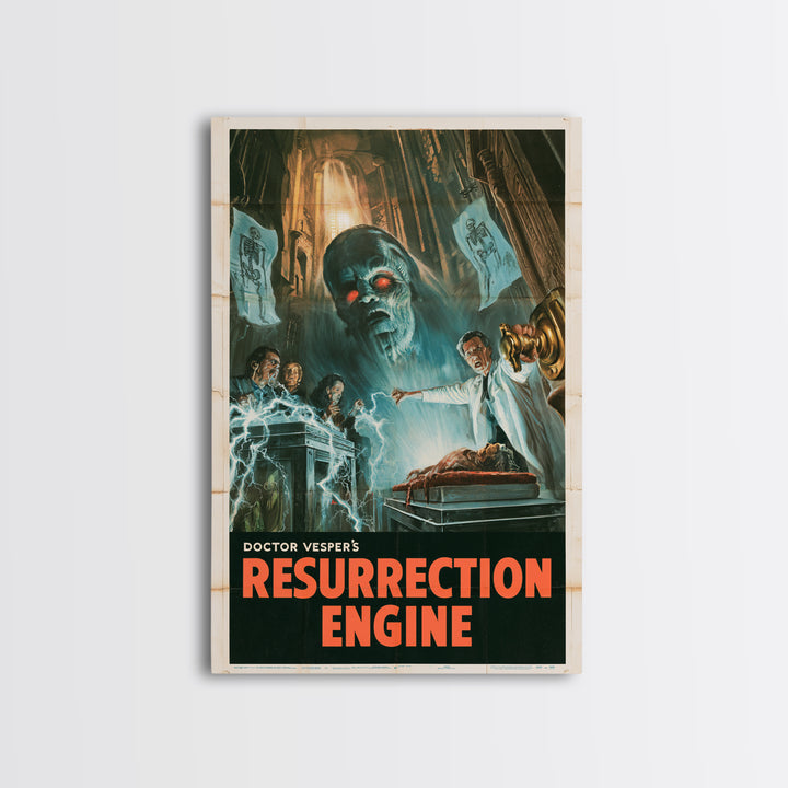 Doctor Vesper'S Resurrection Engine, English Language Horror Movie Poster, 1950s Horror Art, Classic Monster Poster, Framed Canvas Print