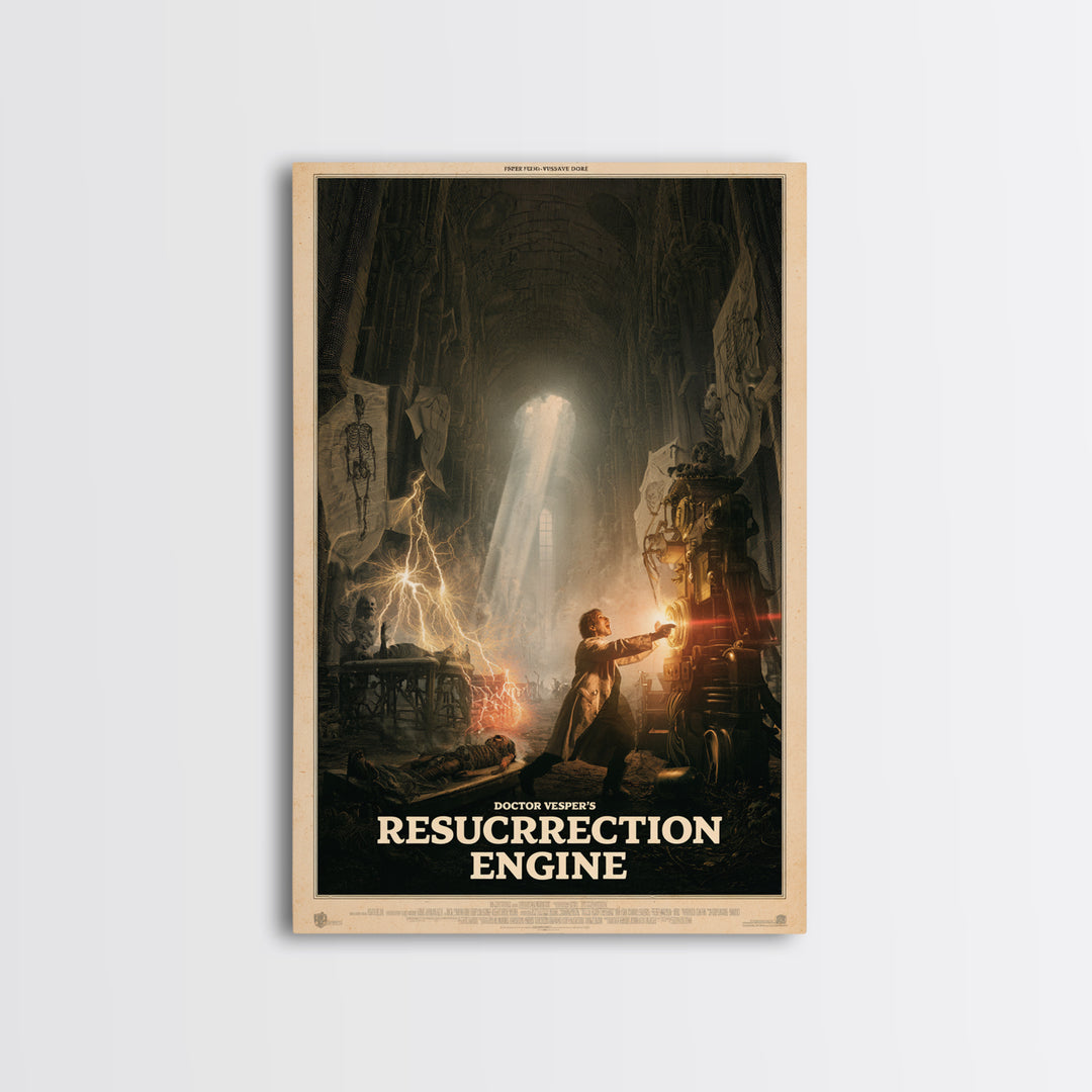 Doctor Vesper'S Resurrection Engine, English Language Horror Movie Poster, Gothic Engraving Art, Classic Monster Poster