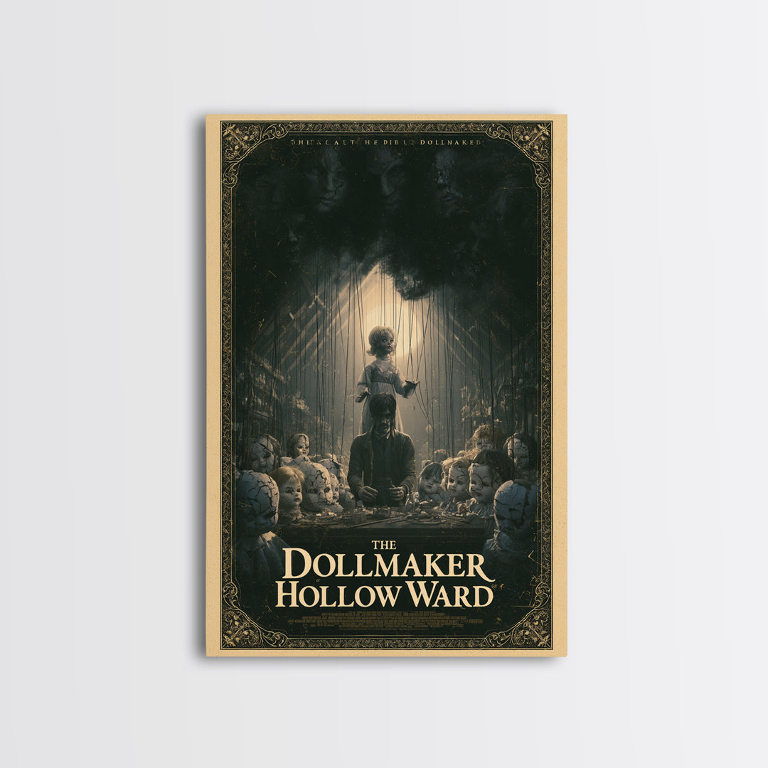 The Dollmaker Of Hollow Ward, English Language Horror Movie Poster, Dark Romantic Horror Art, Retro Horror Movie Art, Framed Canvas Print